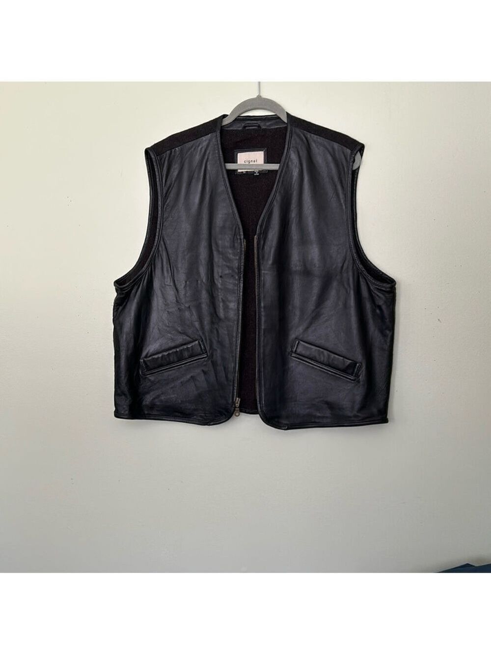 Cignal Leather and Wool Zip up Vest